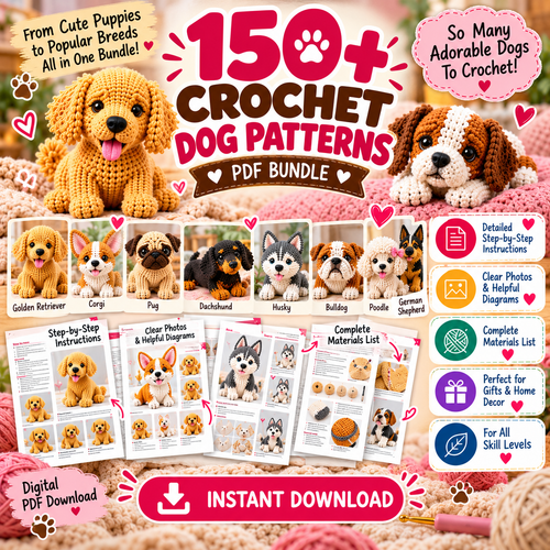 150+ Dog Amigurumi Crochet Patterns – PDF Bundle