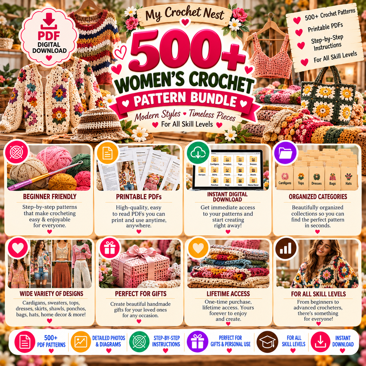 500+ Women's Crochet Patterns Bundle PDF