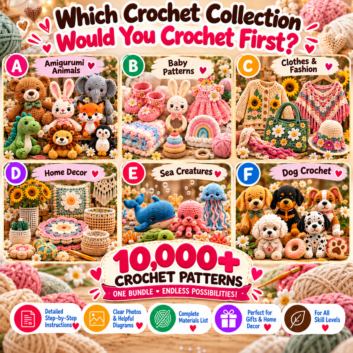10,000+ Crochet Patterns Mega Bundle PDF