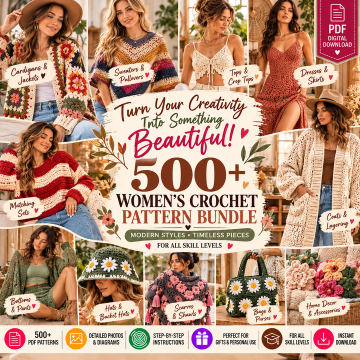 500+ Women's Crochet Patterns Bundle PDF