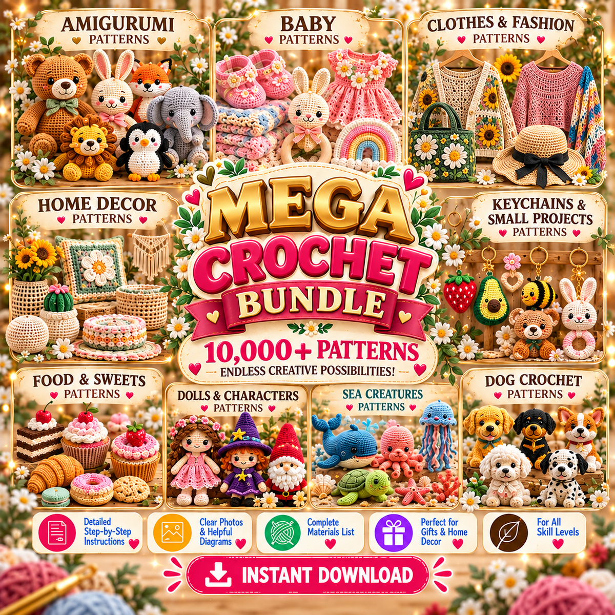 10,000+ Crochet Patterns Mega Bundle PDF