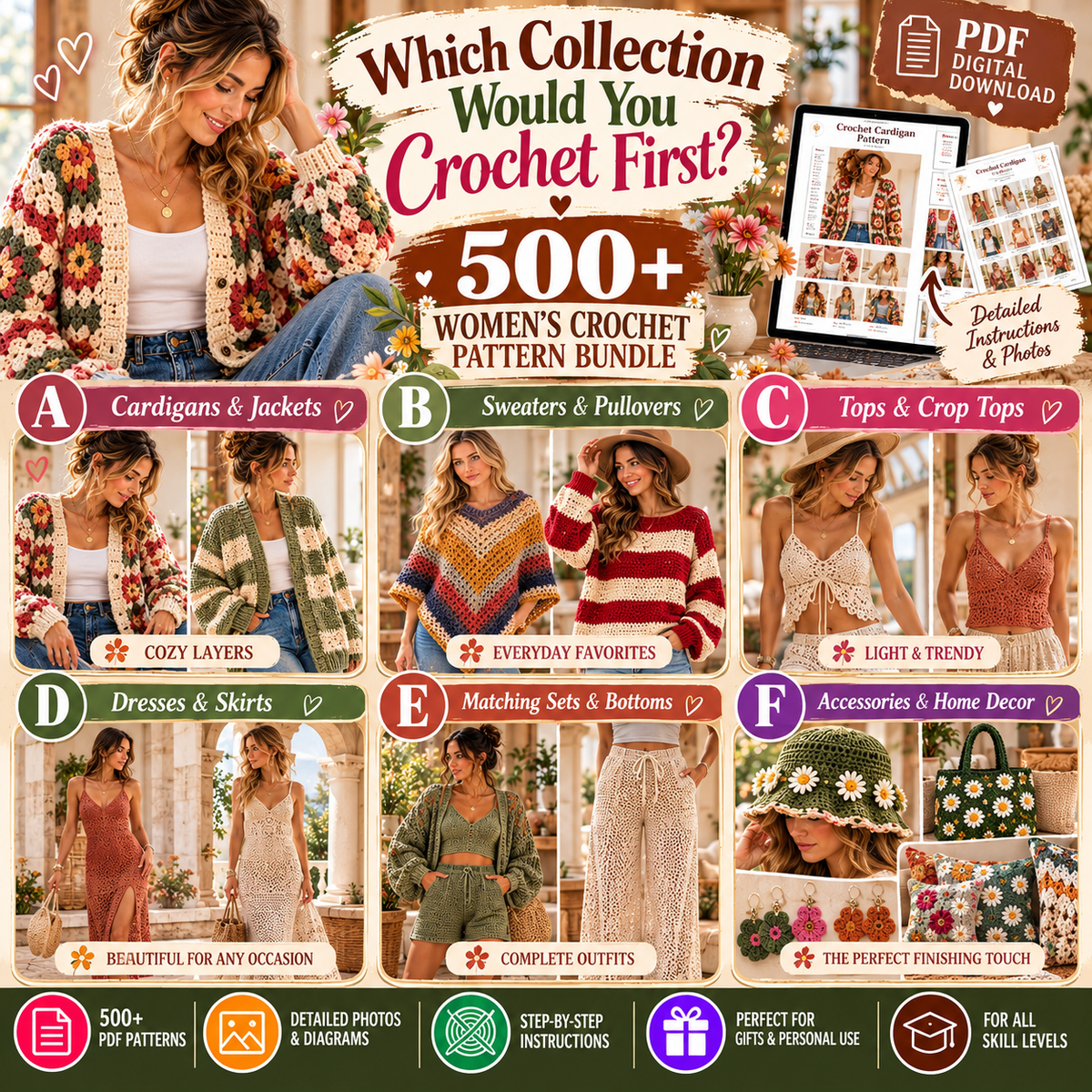 500+ Women's Crochet Patterns Bundle PDF