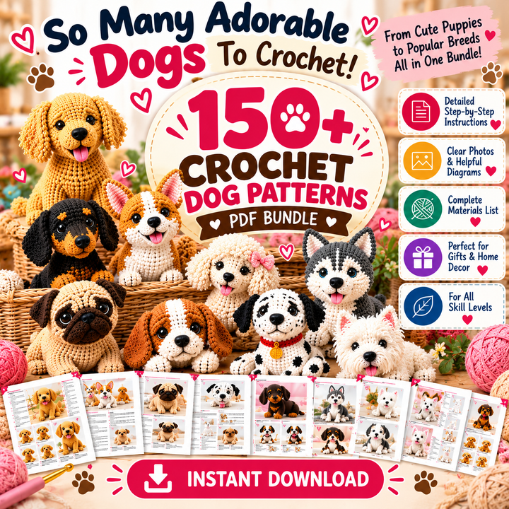 150+ Dog Amigurumi Crochet Patterns – PDF Bundle
