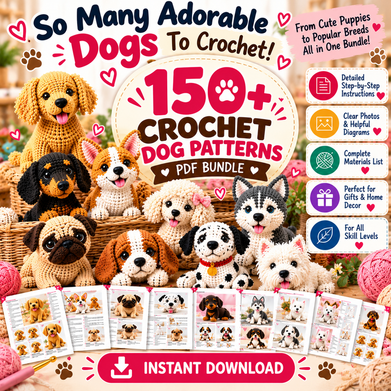 150+ Dog Amigurumi Crochet Patterns – PDF Bundle – MyCrochetNest
