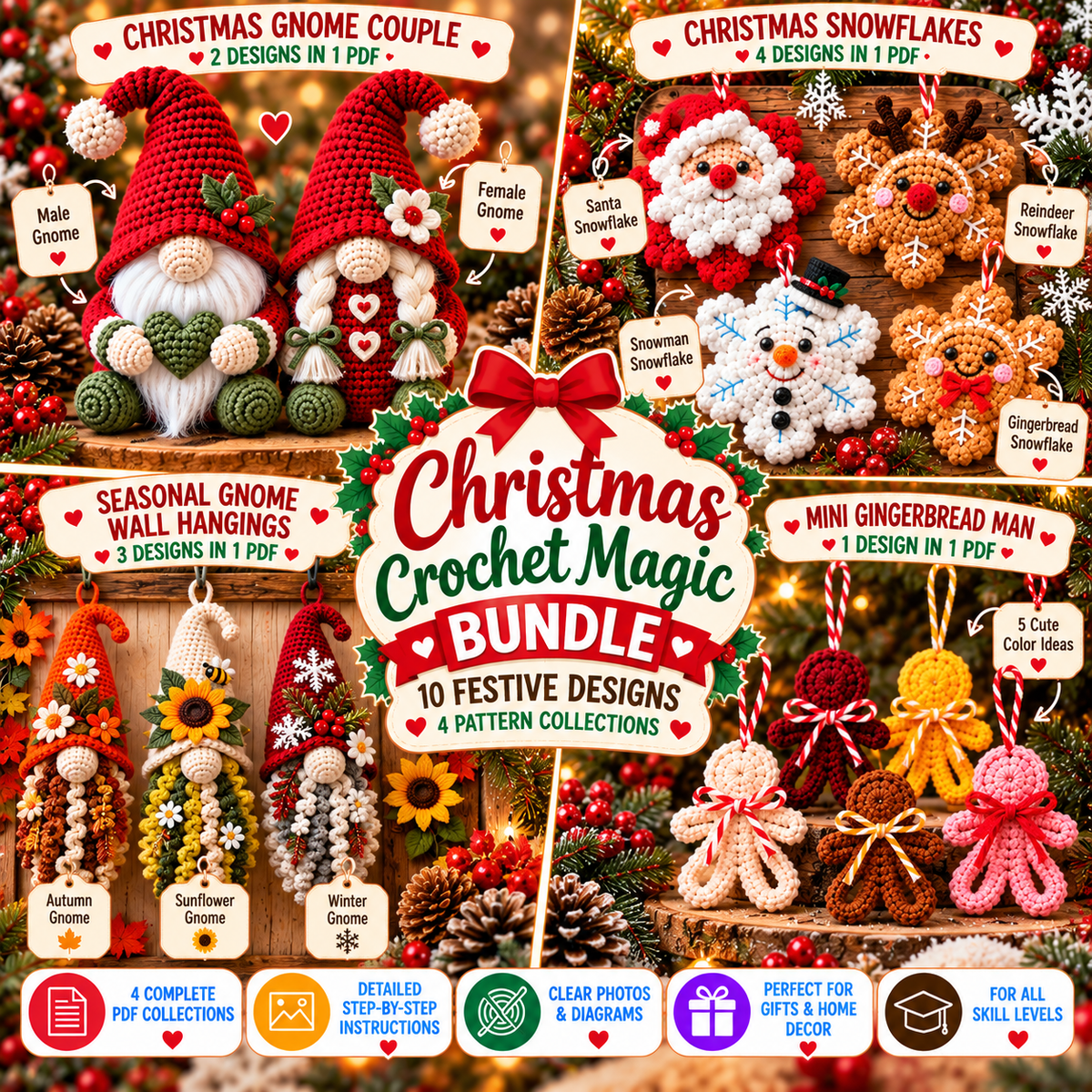 Christmas Crochet Magic Bundle PDF | 10 Designs, 4 Pattern Collections