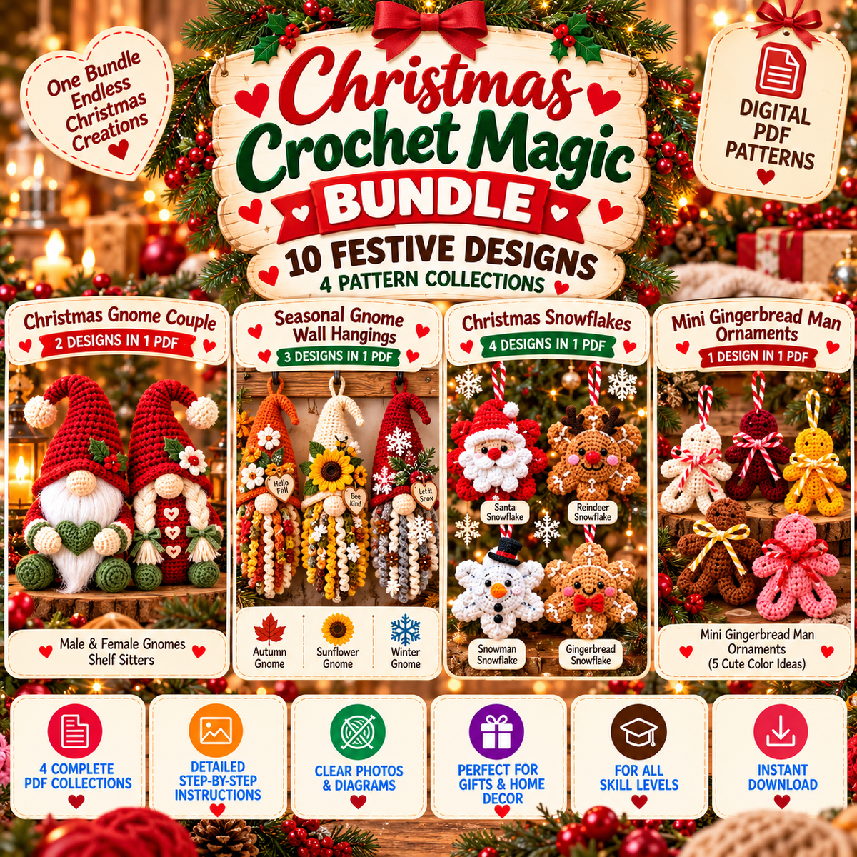 Christmas Crochet Magic Bundle PDF | 10 Designs, 4 Pattern Collections