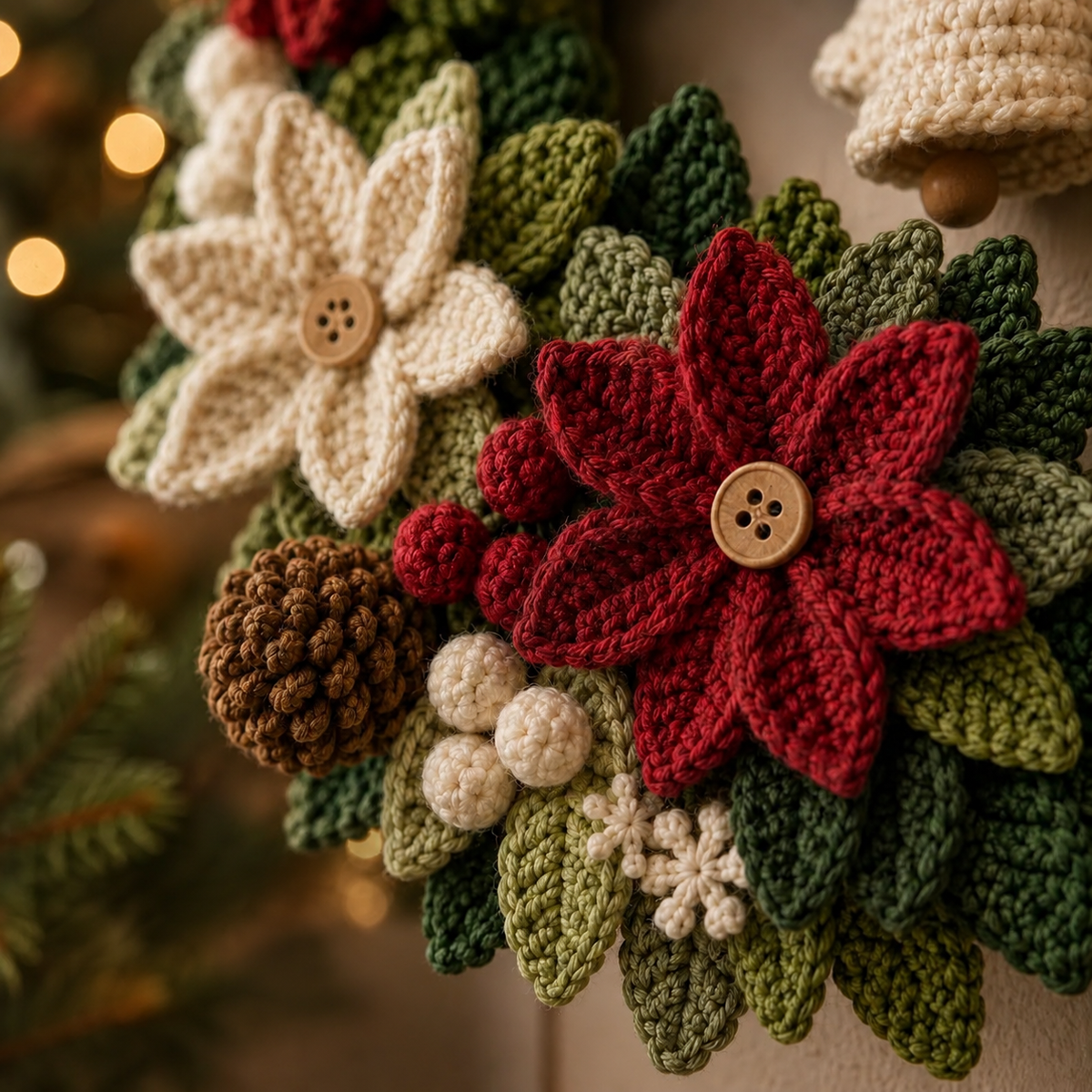 Crochet Christmas Wreath Pattern PDF – Poinsettia Holiday Wreath