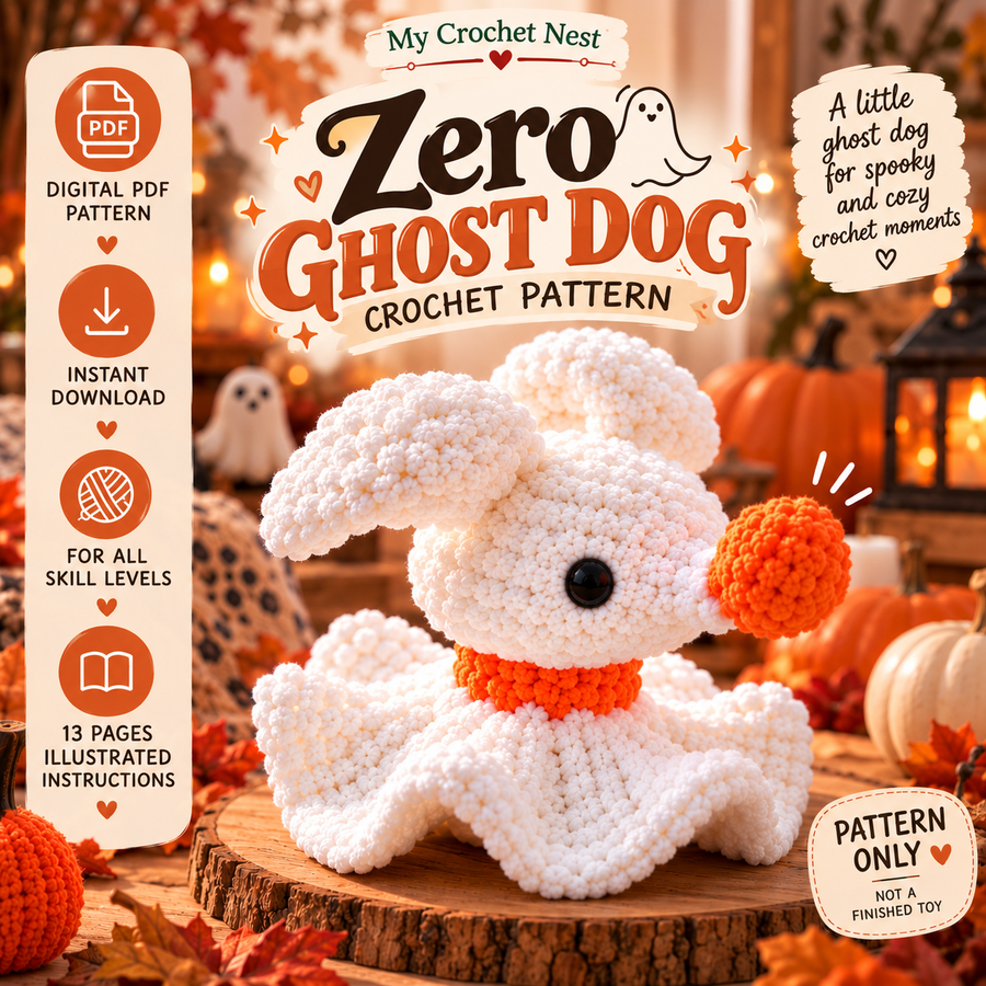 Zero Crochet Pattern PDF – Gothic Ghost Dog Amigurumi
