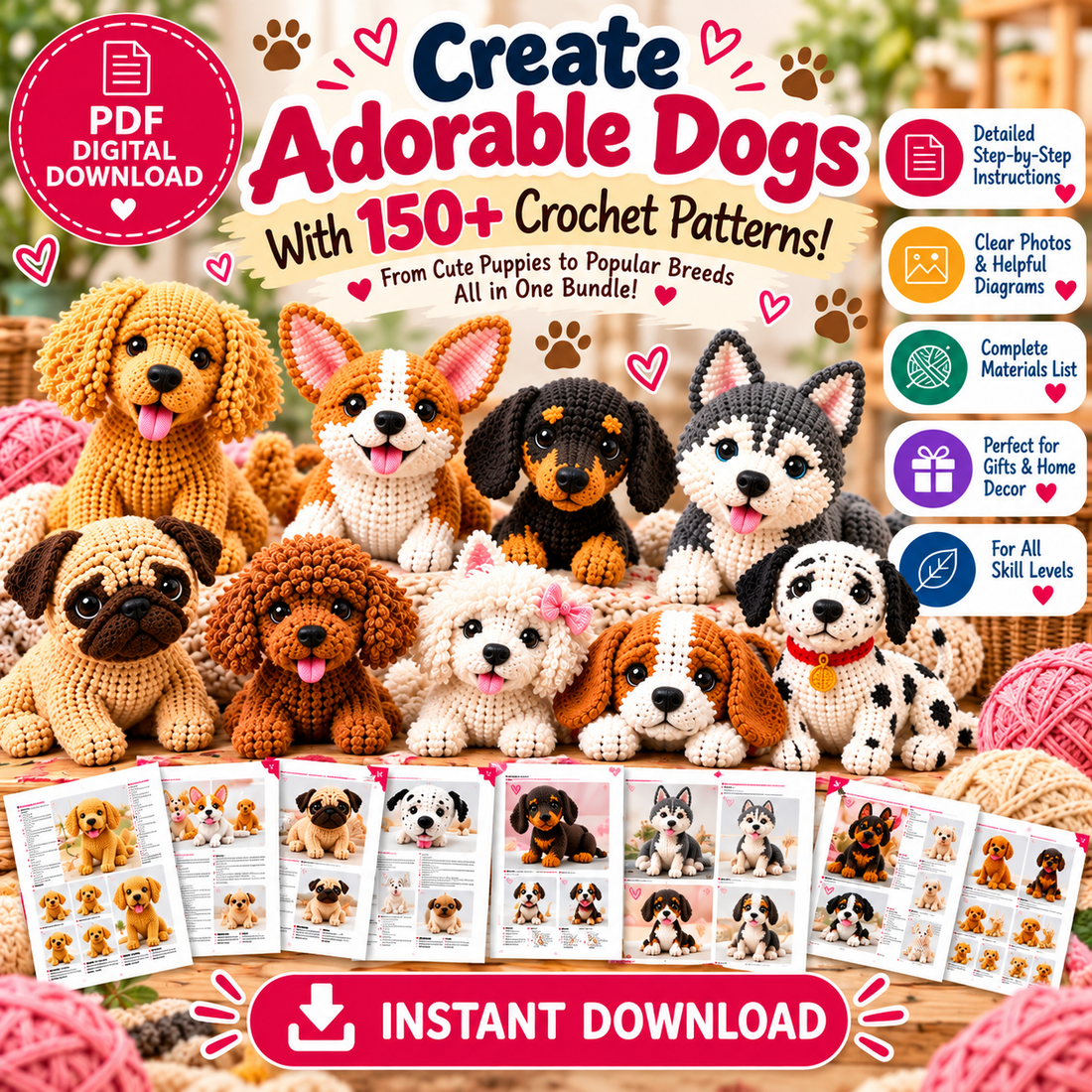 150+ Dog Amigurumi Crochet Patterns – PDF Bundle – MyCrochetNest
