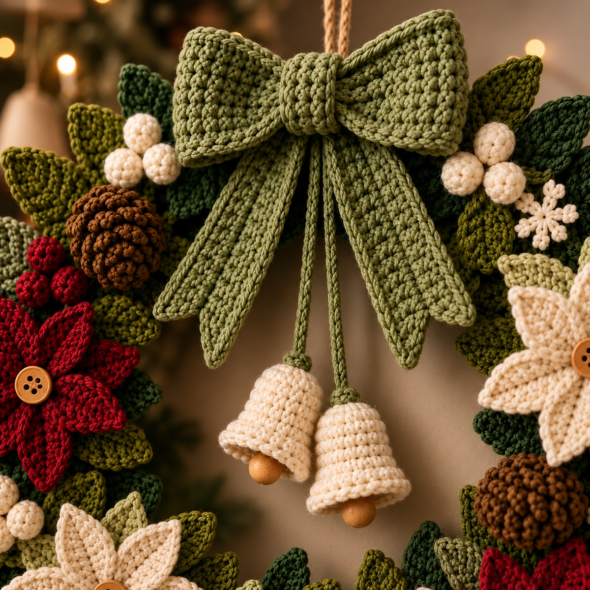 Crochet Christmas Wreath Pattern PDF – Poinsettia Holiday Wreath