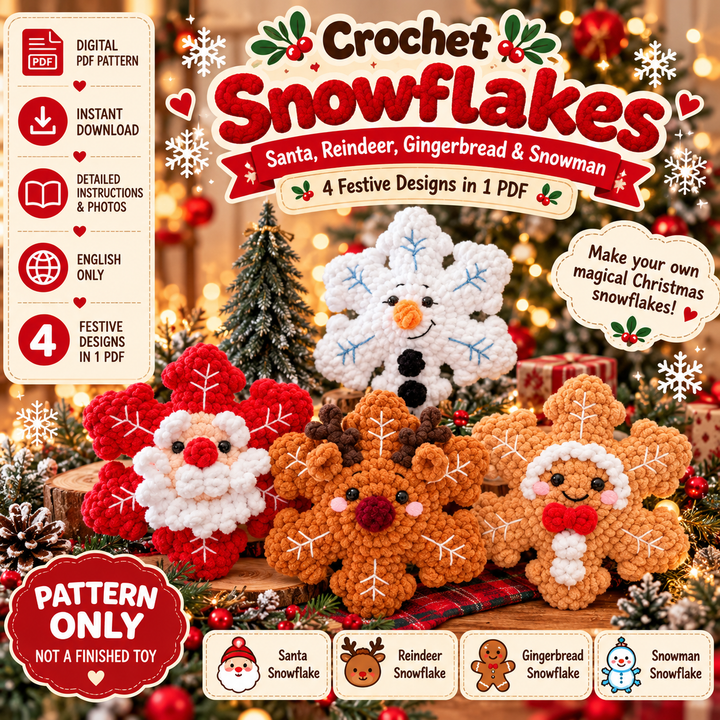 No-Sew Christmas Snowflakes Crochet Pattern PDF