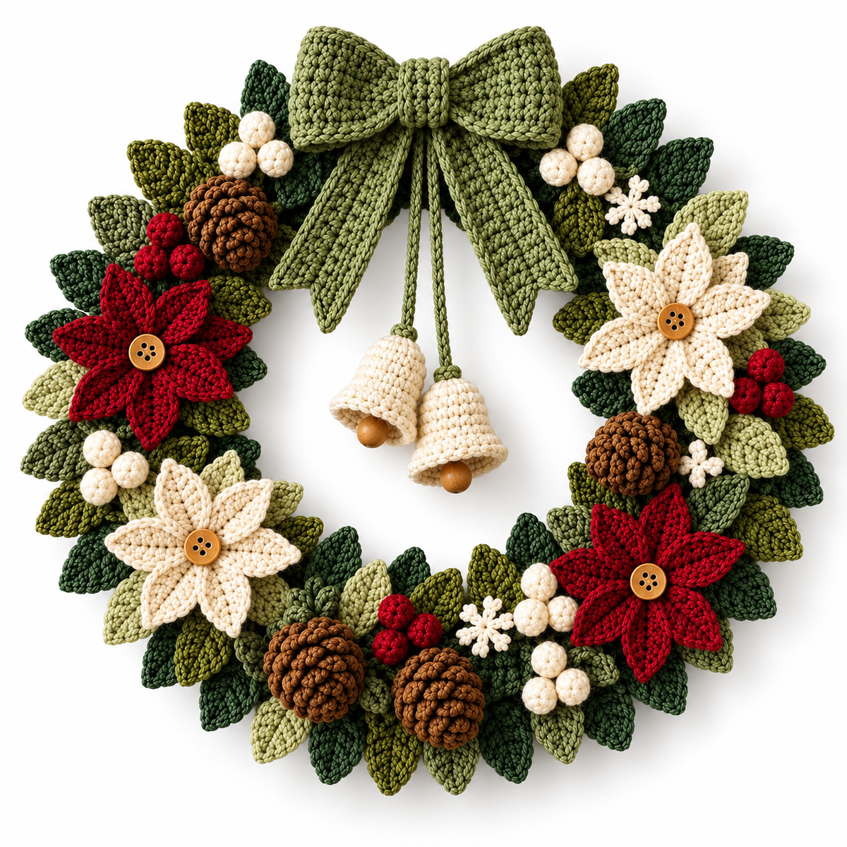 Crochet Christmas Wreath Pattern PDF – Poinsettia Holiday Wreath