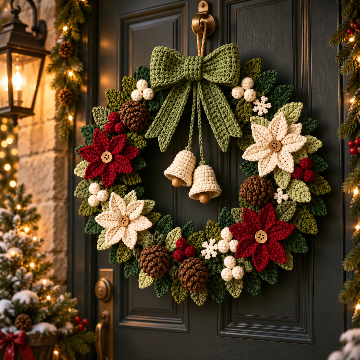 Crochet Christmas Wreath Pattern PDF – Poinsettia Holiday Wreath
