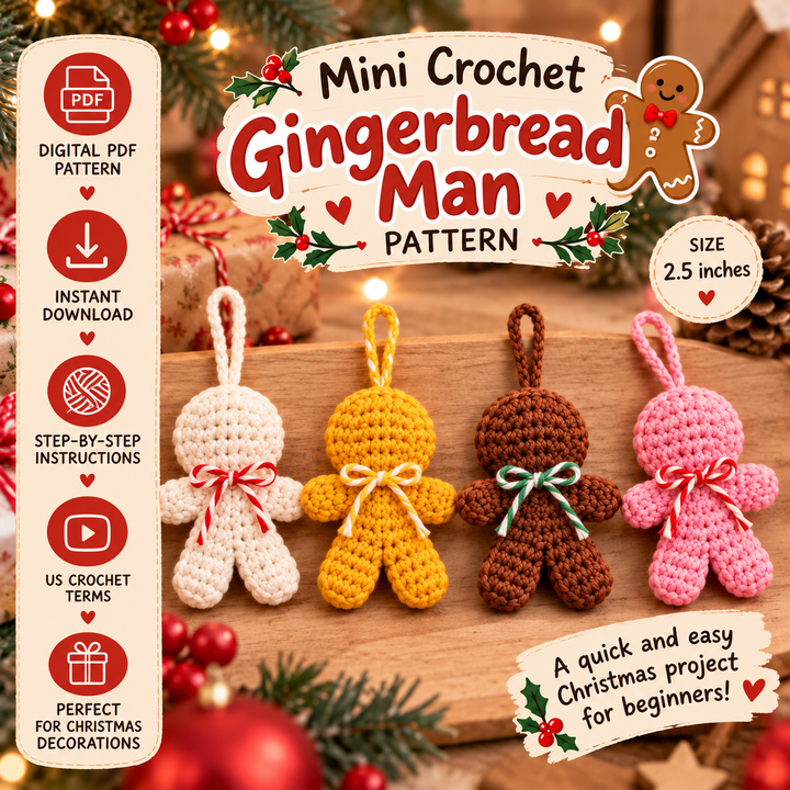 Mini Gingerbread Man Crochet Pattern PDF – Christmas Ornament