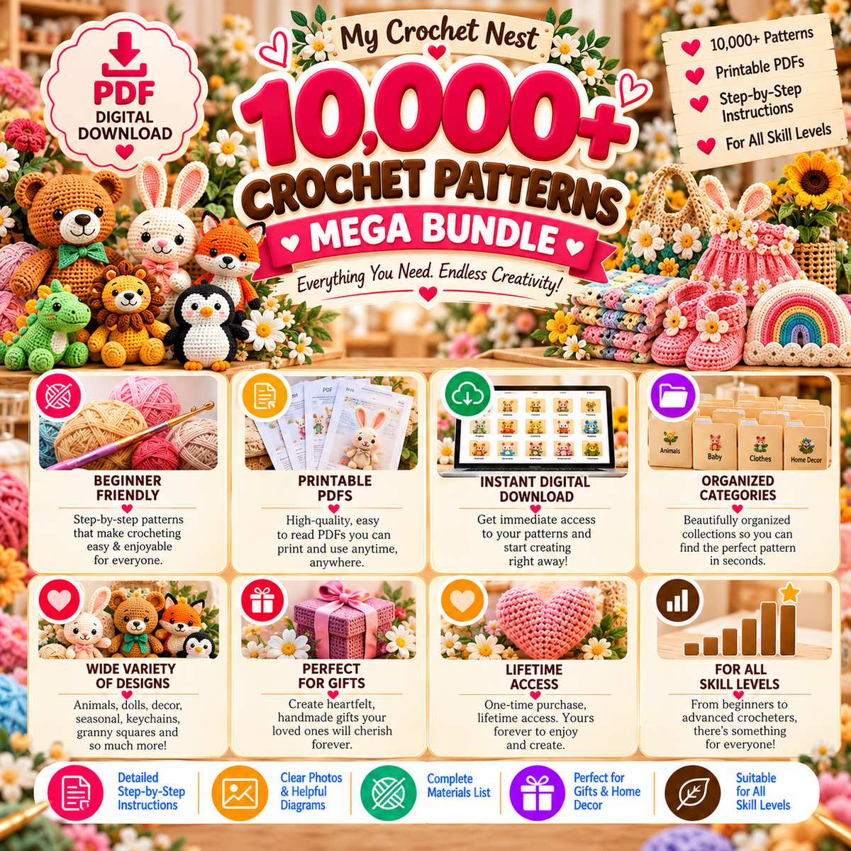 10,000+ Crochet Patterns Mega Bundle PDF