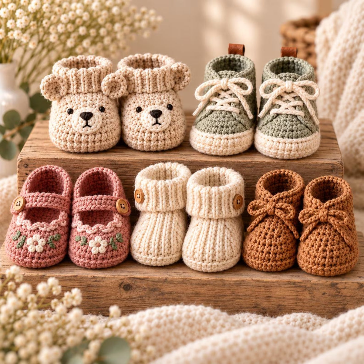 7-in-1 Baby Booties Crochet Pattern PDF – Sneakers, Mary Janes & Moccasins