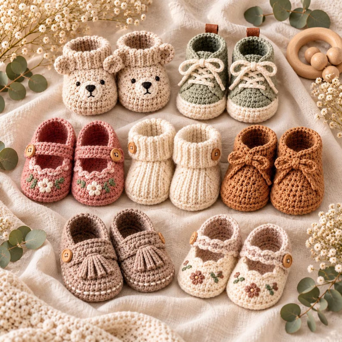 7-in-1 Baby Booties Crochet Pattern PDF – Sneakers, Mary Janes & Moccasins