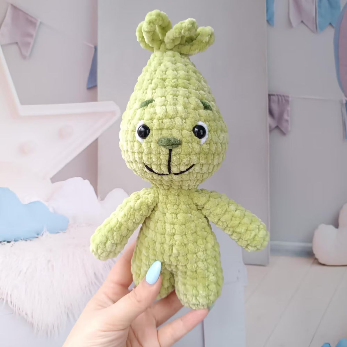 Green Mischievous Baby Crochet Pattern PDF – No-Sew Amigurumi Plush