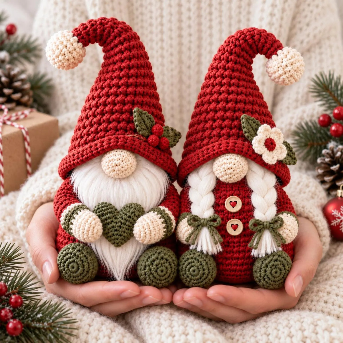 Christmas Gnome Couple Crochet Pattern PDF – Male & Female Shelf Sitters